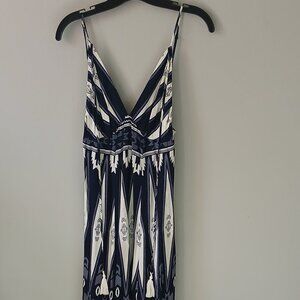 Hommage by Los Angeles Dress Sz S Tribal Aztec‎ Blue White Tassels Sleeveless